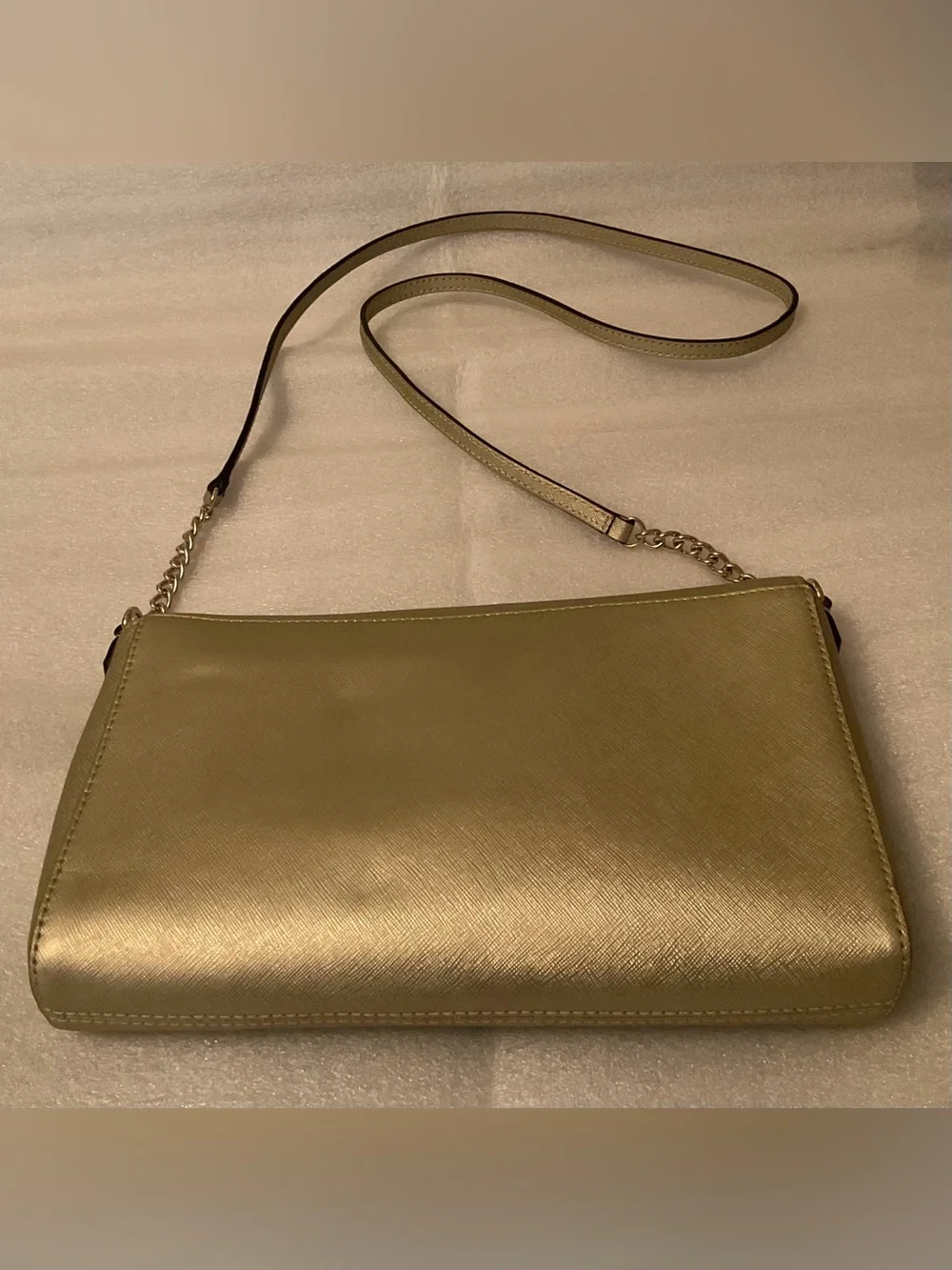Kate Spade New York Metallic Champagne Gold Saffiano Leather Crossbody Bag